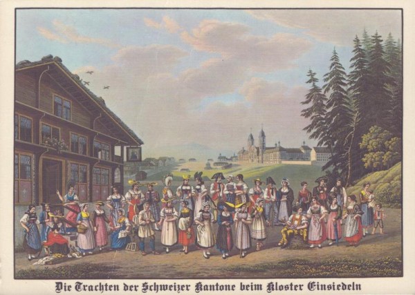 Die Trachten der Schweizer Kantone beim Kloster Einsiedeln Vorderseite