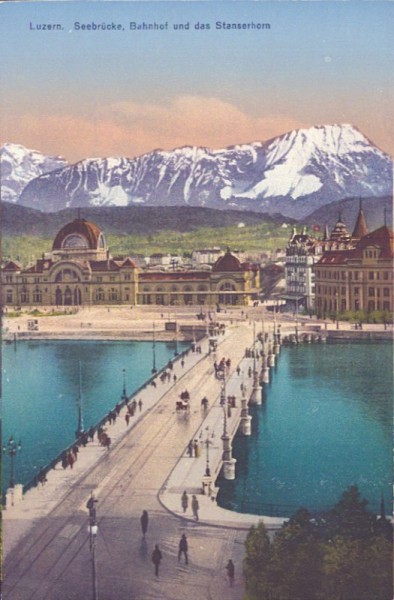 Luzern, Seebrücke, Bahnhof und das Stanserhorn