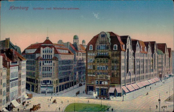 Hamburg. Spitäler und Mönkebergstrasse Vorderseite