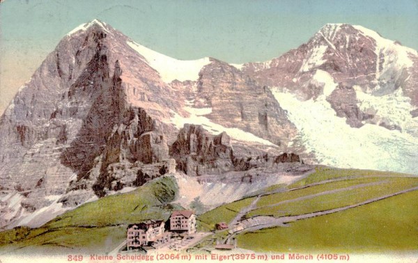 Kleine Scheidegg ( 2064 m ) mit Eiger ( 3975 m ) und Mönch ( 4105 m ) Vorderseite