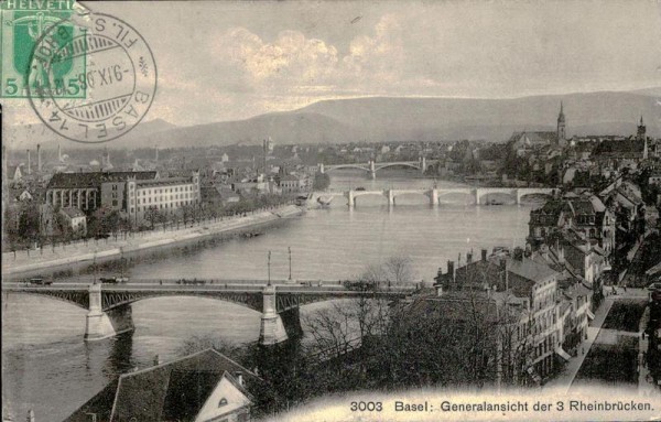 Generalansicht der 3 Rheinbrücken, Basel Vorderseite
