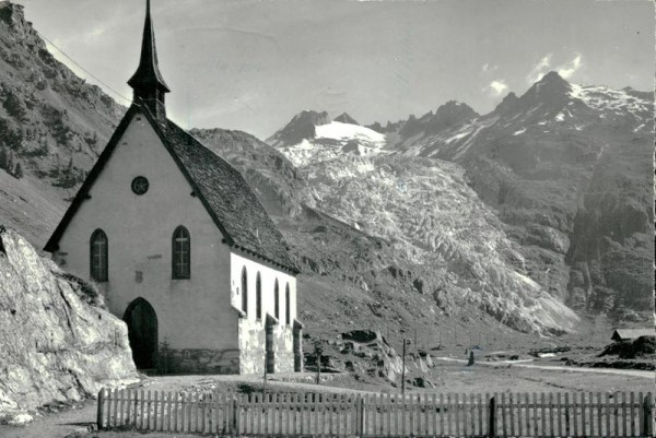 Kapelle Gletsch mit Rhonegletscher Vorderseite