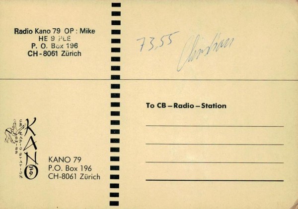 QSL- Karte, Kano 79, Zürich Vorderseite