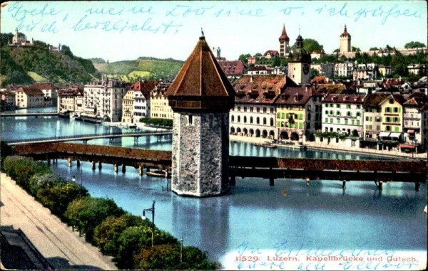 Luzern - Kapellbrücke und Gütsch Vorderseite