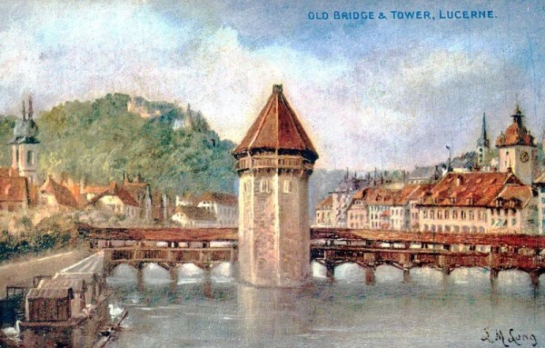 Lucerne, Old Bridge & Tower Vorderseite