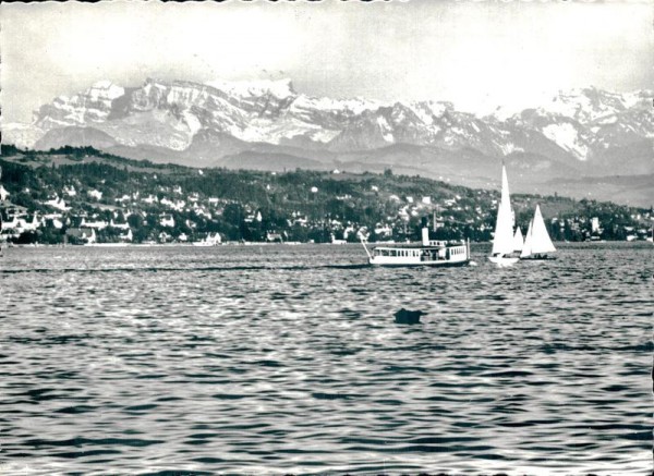 Zürich, Blick auf See und Alpen Vorderseite
