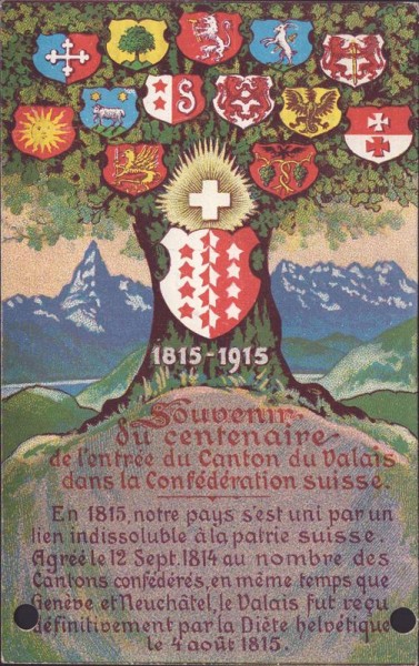 Carte postale du Centenaire du Valais, 1915 Vorderseite