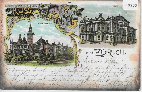 Gruss aus Zürich - Litho - Theater, Neue Tonhalle