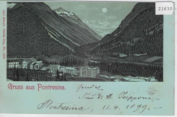 Gruss aus Pontresina - Mondschein-Litho