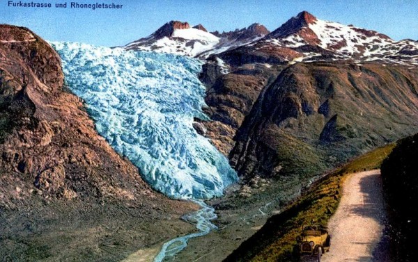 Furkastrasse und Rhonegletscher Vorderseite