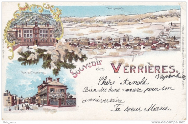 Verrières, Souvenir des - Winterlitho - en hiver - College, Rue aux Verrieres, Vue generale