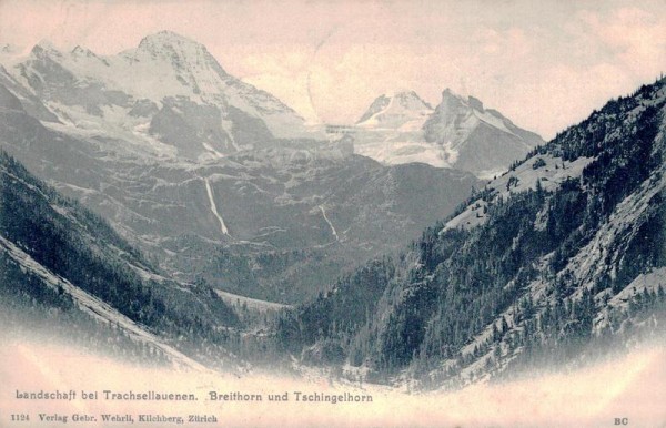 Landschaft bei Trachsellauenen. Breithorn und Tschingelhorn Vorderseite