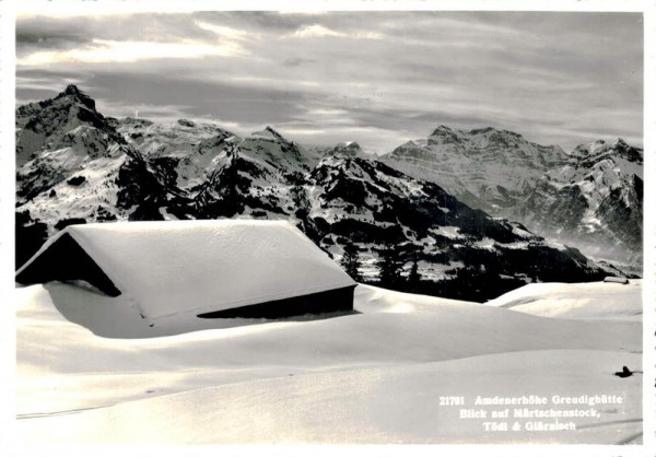 Amdenerhöhe Greudighütte. Blick auf Mürtschenstock, Tödi & Glärnisch Vorderseite