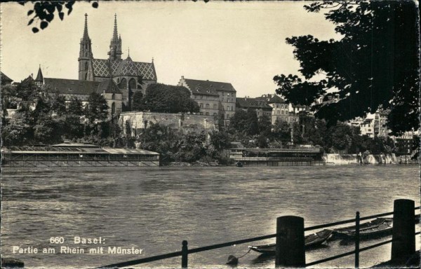 Partie am Rhein mit Münster (Basel) Vorderseite