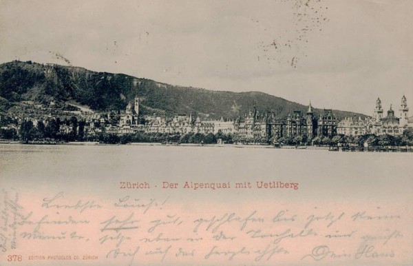 Zürich. Der Alpenquai mit Uetliberg. 1900 Vorderseite