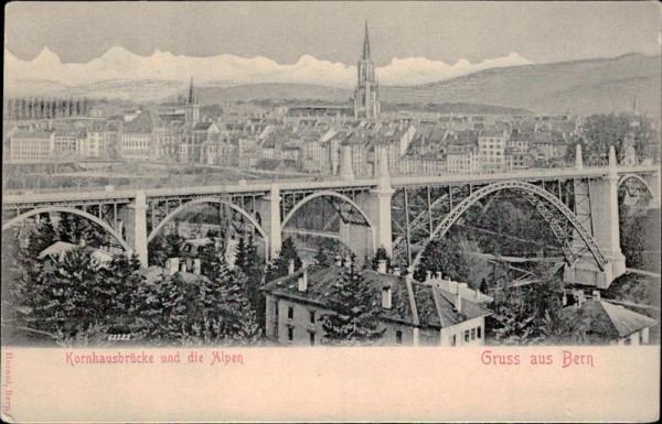 Gruss aus Bern/Kornhausbrücke und die Alpen Vorderseite