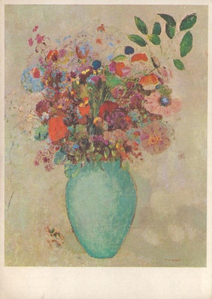 Odilon Redon, Blumen in türkisfarbener Vase Vorderseite