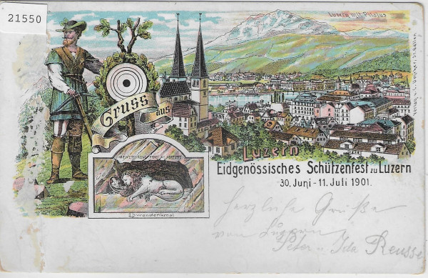 Eidg. Schützenfest Luzern 1901 - Litho - Fest-Stempel