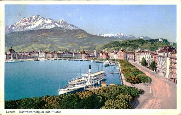 Luzern. Schweizerhofquai mit Pilatus Vorderseite