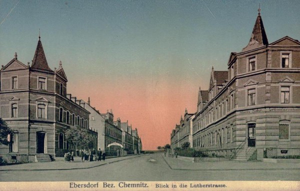Ebersdorf Bez. Chemnitz. Blick in die Lutherstrasse Vorderseite