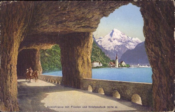 Axenstrasse mit Flüelen und Bristenstock