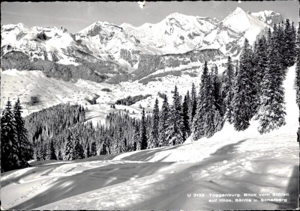 Toggenburg. Blick vom Stöfeli au Iltios, Säntis und Schafberg Vorderseite