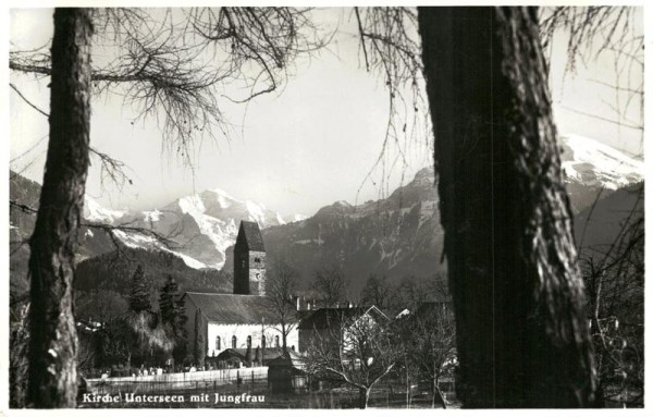 Kirche Unterseen mit Jungfrau Vorderseite