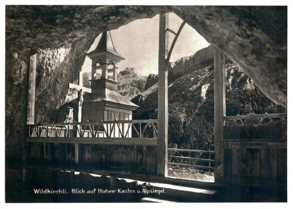 Wildkirchli, Blick auf Hohen Kasten u. Alpsiegel Vorderseite