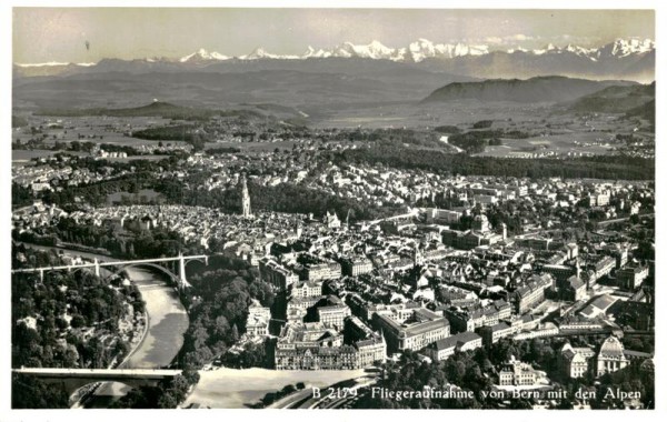 Bern mit den Alpen, Fliegeraufnahme Vorderseite