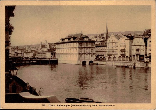 Zürich, Rathausquai, Leuchtende Postkarte Vorderseite