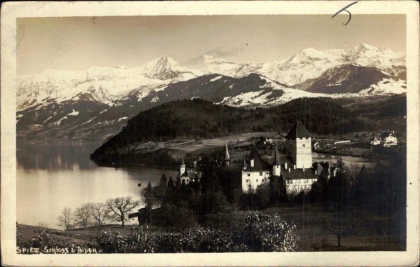 Spiez Schloss und Alpen  Vorderseite