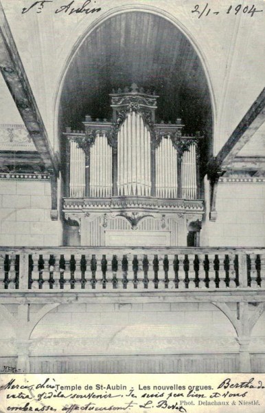 Les nouvelles orgues, Temple de St-Aubin Vorderseite