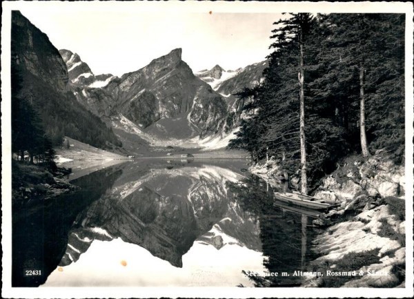 Seealpsee mit Altmann, Rossmaa und Säntis Vorderseite