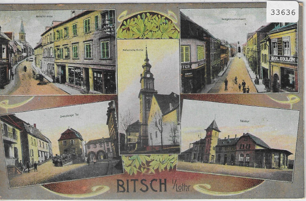 Bitche Bitsch i. Lothringen - Bahnhof, Kirche, Herrenstrasse