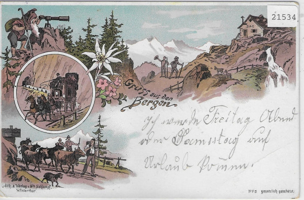 Gruss aus den Bergen - Hs Schlumpf Litho