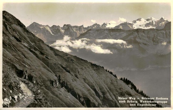 Neuer Weg von Brienzer Rothorn nach Brünig, Wetterhorngruppe und Engelhörner Vorderseite