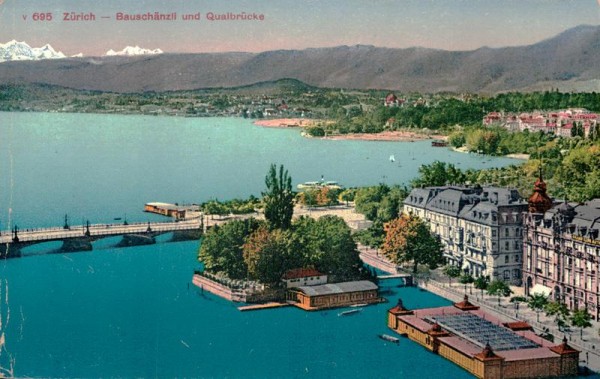 Zürich, Bauschänzli und Quaibrücke Vorderseite