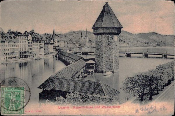 Luzern Kappelbrücke und Wasserturm Vorderseite