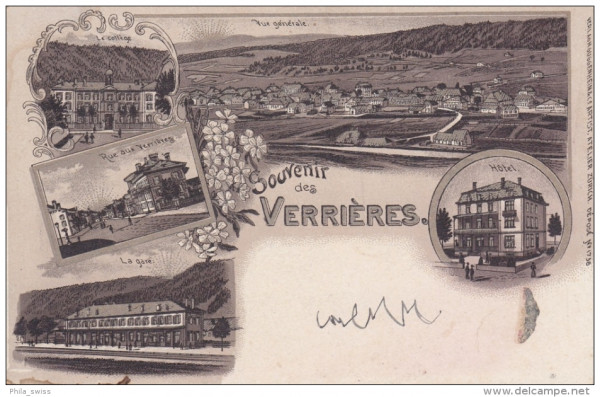 Verrières, Souvenir des - Braune-Litho - Vue generale, College, Gare, Hotel