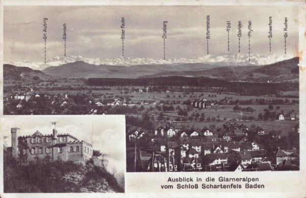 Ausblick in die Glarneralpen vom Schloss Schartenfeld Baden