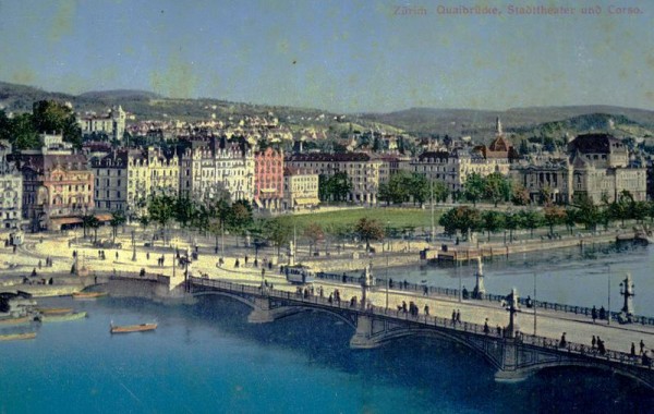Zürich - Quaibrücke - Stadttheater und Corso Vorderseite
