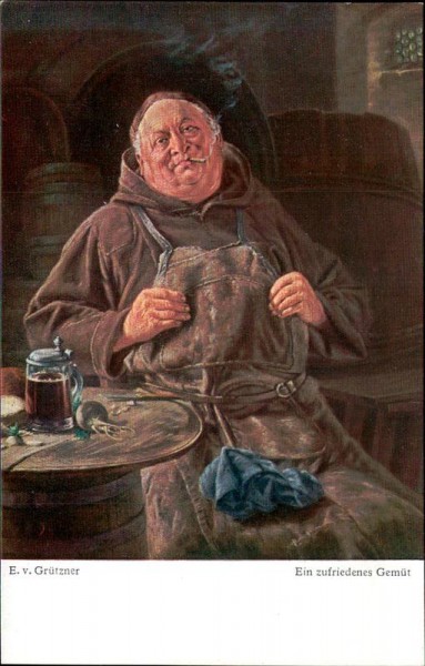 Ein zufriedenes Gemüt, E.v.Grützner Vorderseite