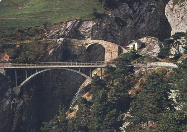 Alte und neue Teufelsbrücke zwischen Leuk und Erschmatt Vorderseite