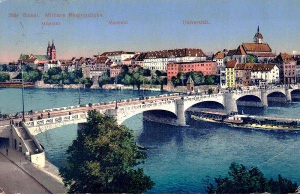Basel. Mittlere Rheinbrücke, Münster, Museum, Universität Vorderseite