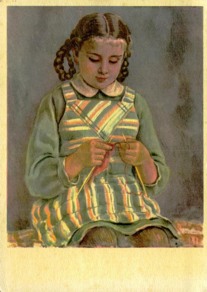 Jakob Ritzmann, Strickendes Mädchen Vorderseite