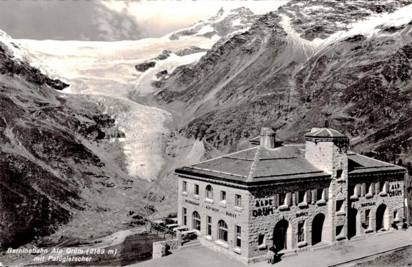 Berninabahn Alp Grüm mit Palügletscher. 1948 Vorderseite