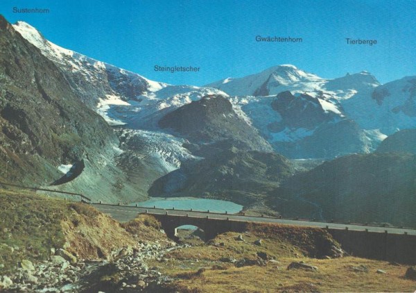 Sustenpass mit Sustenhorn, Steingletscher, Gwächtenhorn und Tierberge Vorderseite