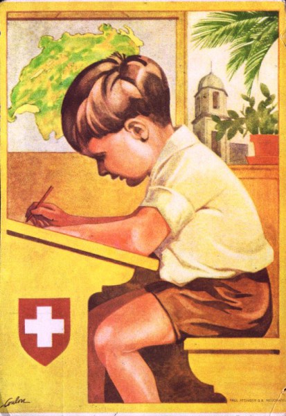 1930 Bundesfeier Postkarte - Kind an der Schulbank