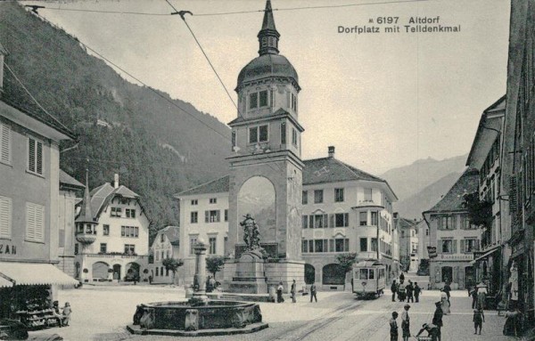 Altdorf, Dorfplatz mit Telldenkmal Vorderseite