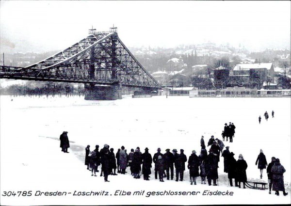 Dresden, Elbe mit geschlossener Eisdecke, REPRODUKTION Vorderseite